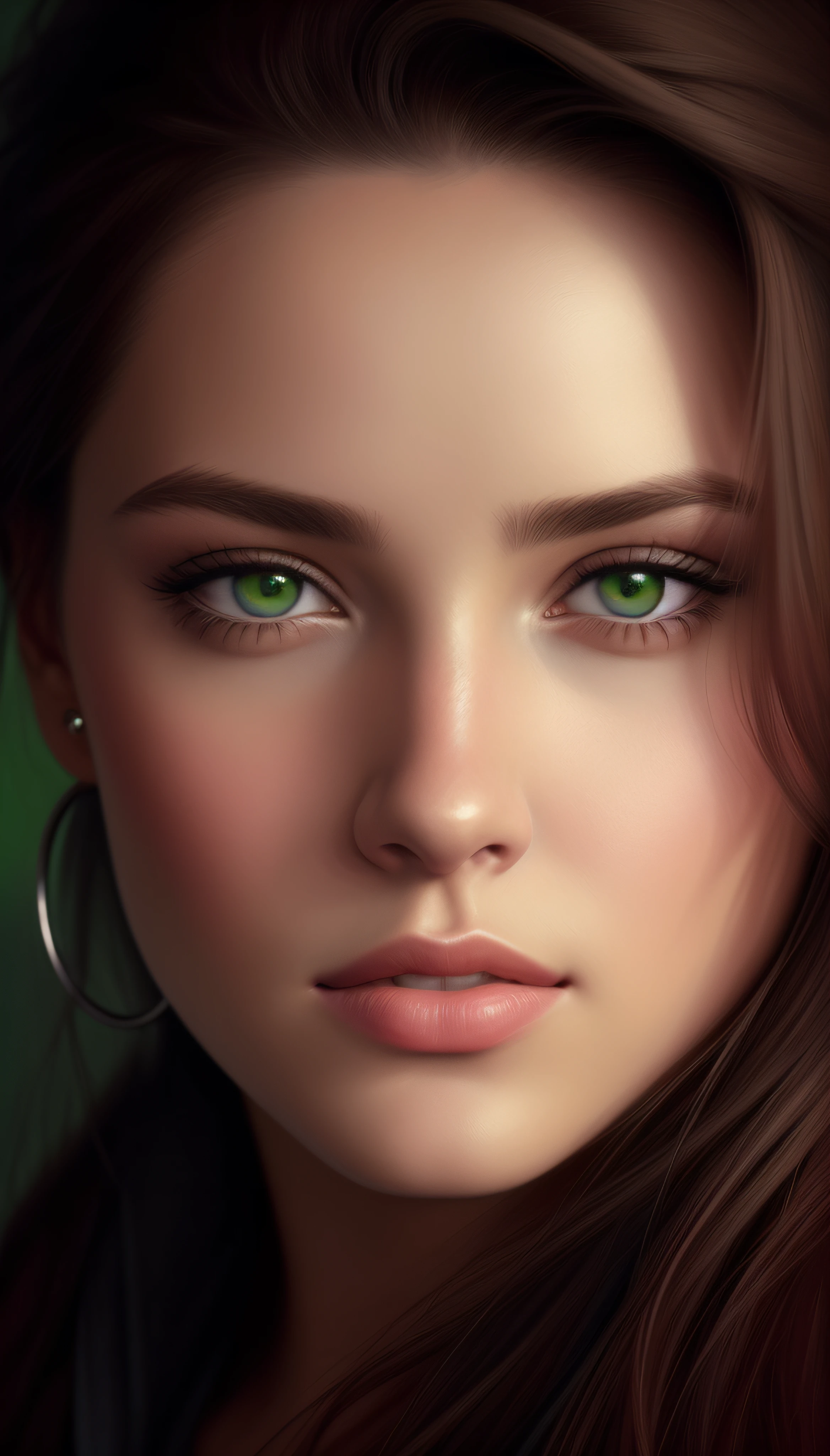 Retrato de uma mulher com olhos verdes e uma jaqueta preta, pintura digital realista, estilo de arte realista, pintura digital detalhada, retrato de personagem de closeup, Retrato CGSetivity, pintura digital ultra realista, pintura digital fotorrealista, Arte digital realista 4K, Arte digital realista 4K, lindo pintura digital, realistic digital illustration, closeup retrato de personagem, Pintura Digital de Alto Detalhe