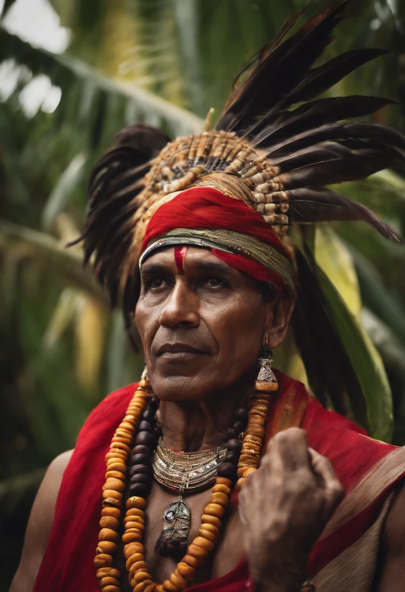 Indian Male Acai Berry , Palm trees behind macaw chiefs in the sky