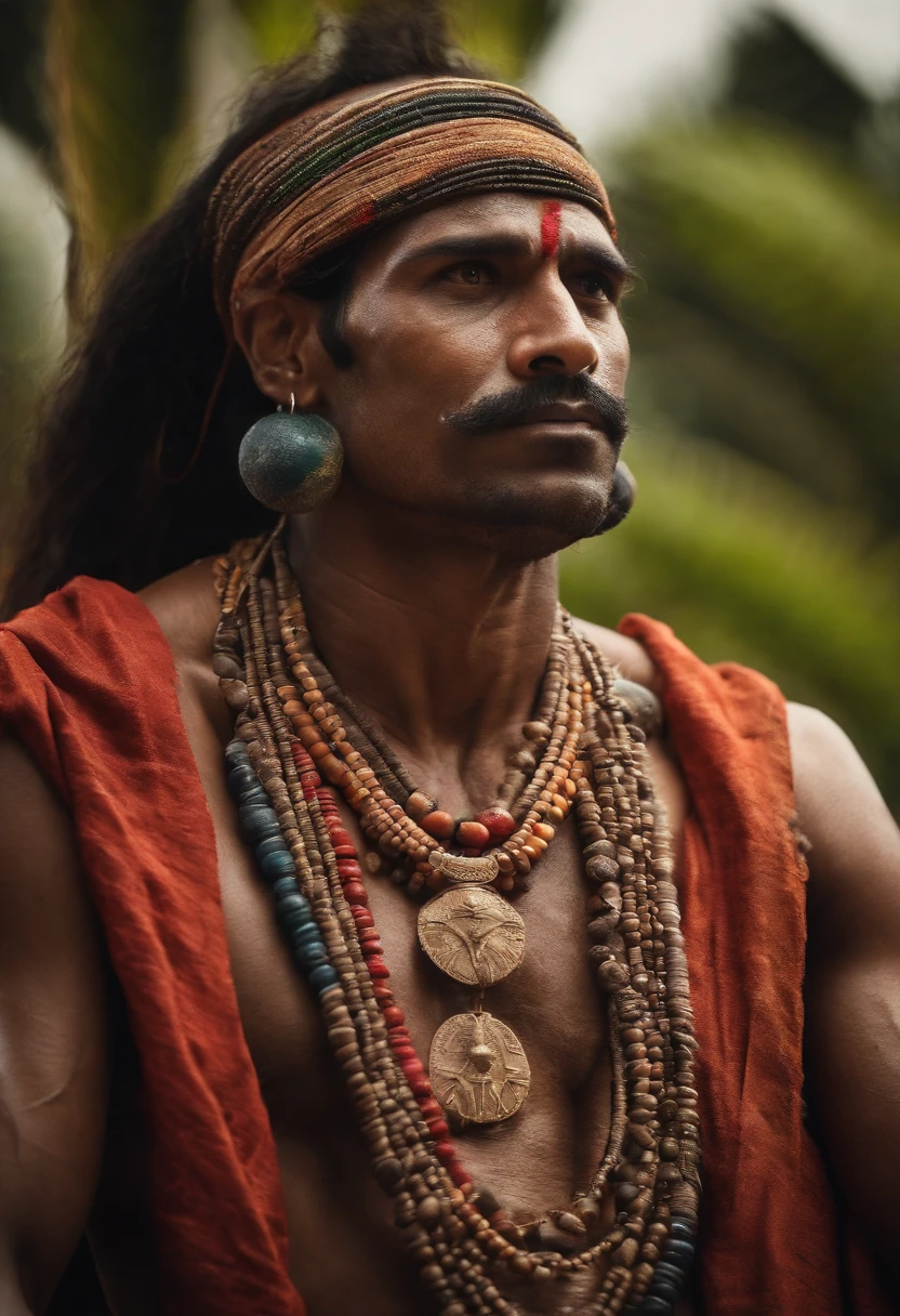 Indian Male Acai Berry , Palm trees behind macaw chiefs in the sky