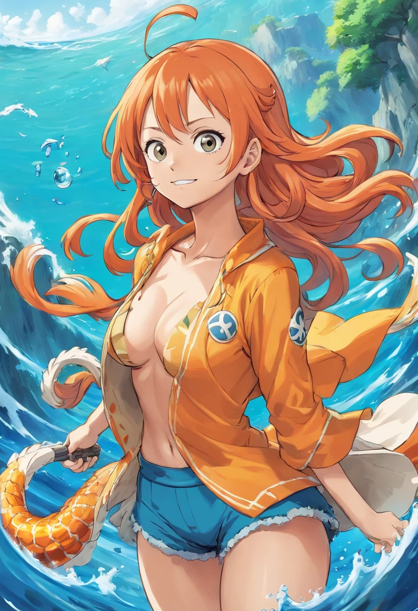 Cleavege Nami from One piece Anime Style No background