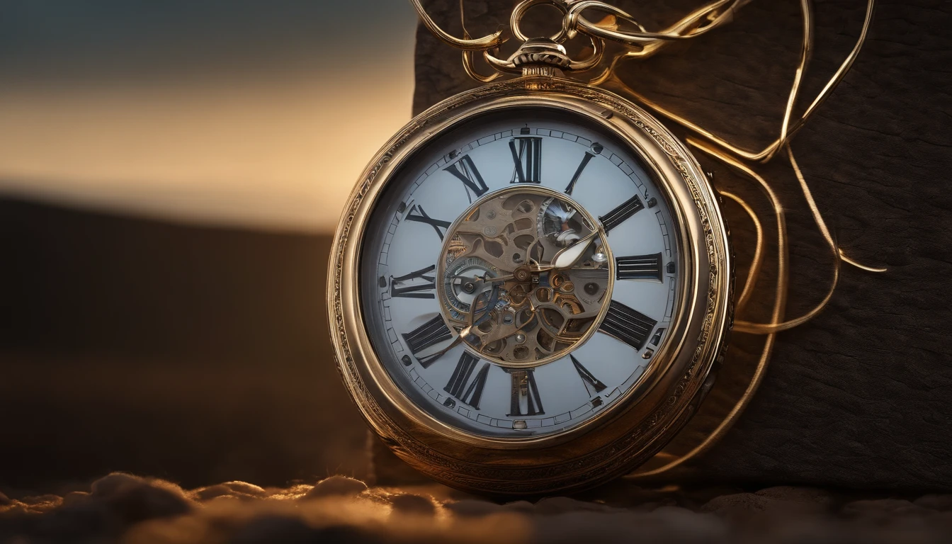 super hightech pocket watch, falling from a clear sky into a dark field, Biomechanicals, estranho, assustador, Pesadelo, cores muito brilhantes, light particles, com luz brilhante, Arte do papel de parede, Papel de parede UHD