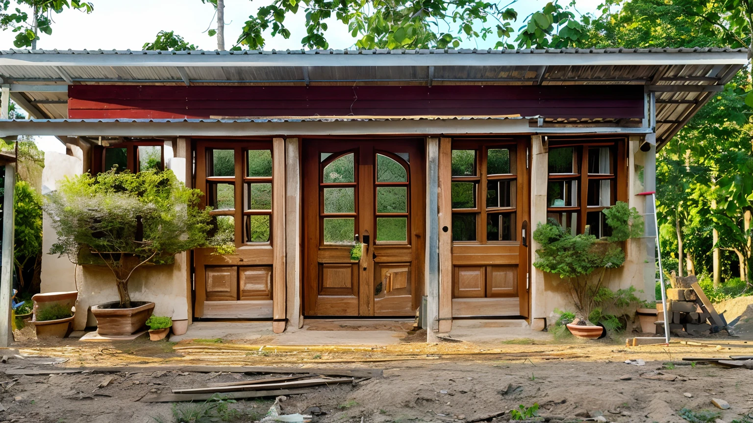 Clay house with door Windows Tree
