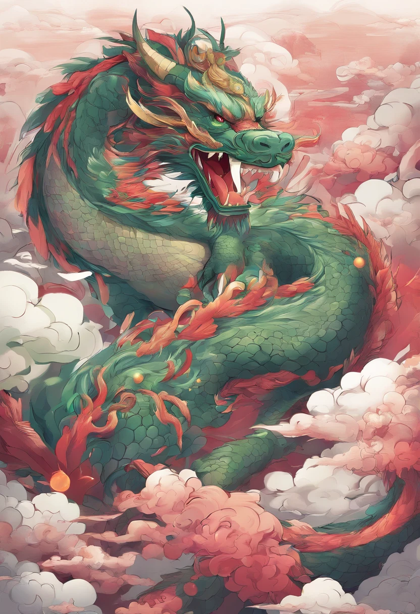 China-style,Chinese mythology,Green Dragon,tosen,Ferocious,gargantuan,The eyes glow red,Glow effects,surrounded by cloud,Thick clouds,中景 the scene is,Full body like, highly detailed surreal vfx,oc rendered, - AR 16:9 --q 2 --s 1000