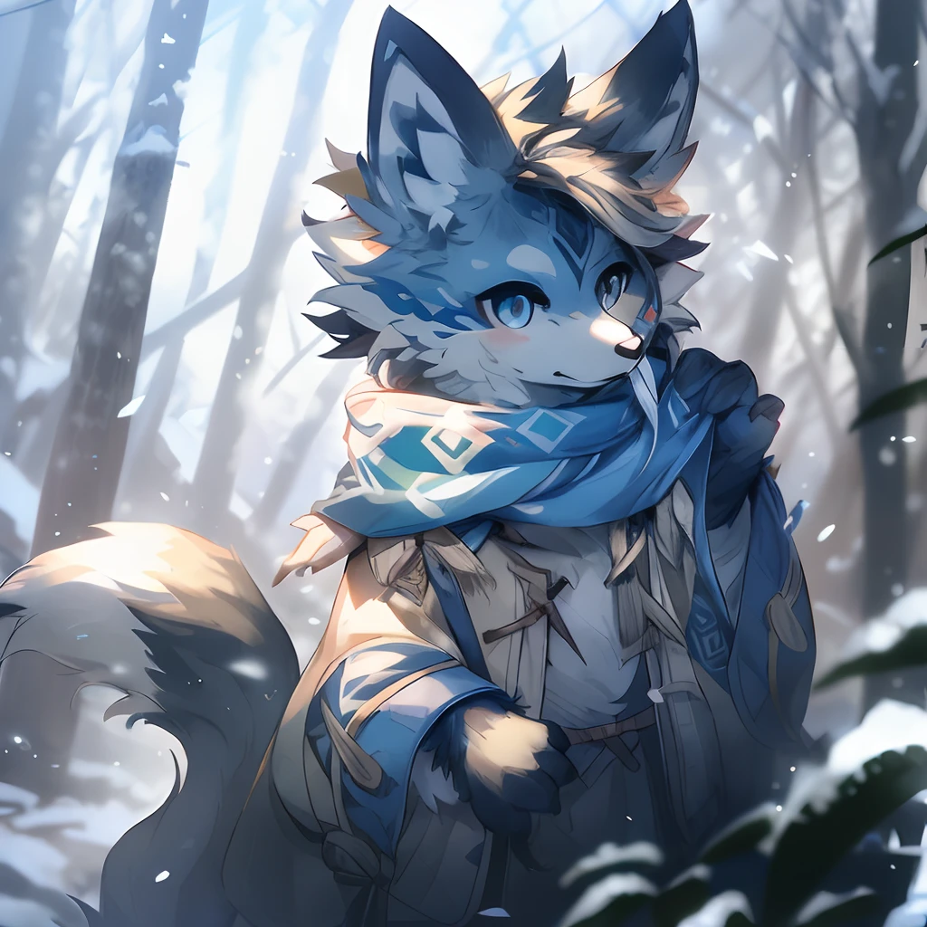 anime - style image of a wolf with a scarf and a scarf around its neck, very very beautiful furry art, anthro art, trending on artstation pixiv, winter concept art, fursona art, art of silverfox, fanart best artstation, cute detailed digital art, commission for high res, detailed fanart, portrait of an anthro fox