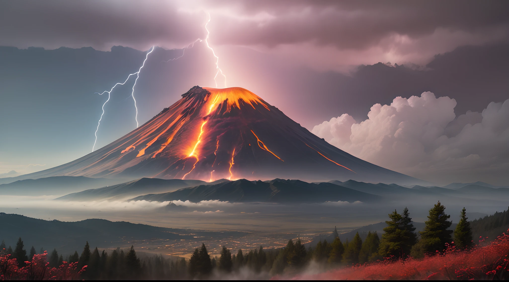 The atomic bomb exploded on Mt. Fuji, forming a black and gray mushroom cloud, spectacular scenes, stunning scenery, realistic, authentic textures, ultra-high definition ultra-high resolution, stunning photos taken by professional cameras, octane rendering, volumetric lighting, world-famous award-winning works, unparalleled masterpieces