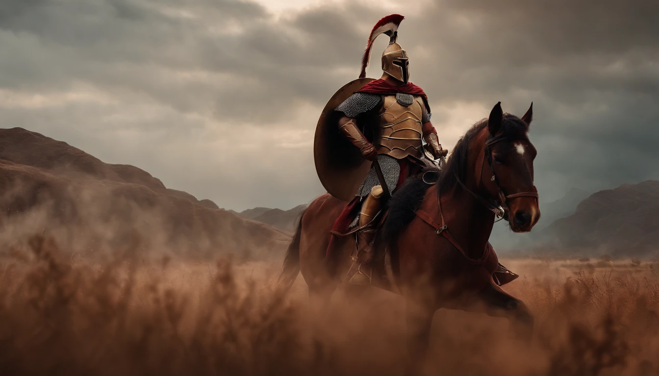 spartan warrior, Die on the battlefield , Bloody armor, Epic, 8K, going to attack with angry
