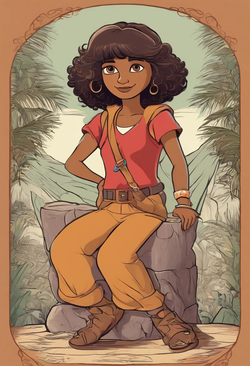 Create an image of the adventurous Dora with her arms crossed