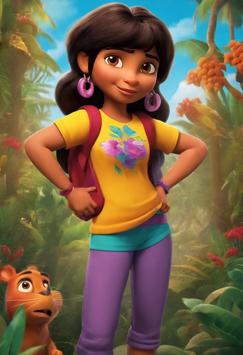 Create an image of the adventurous Dora with her arms crossed
