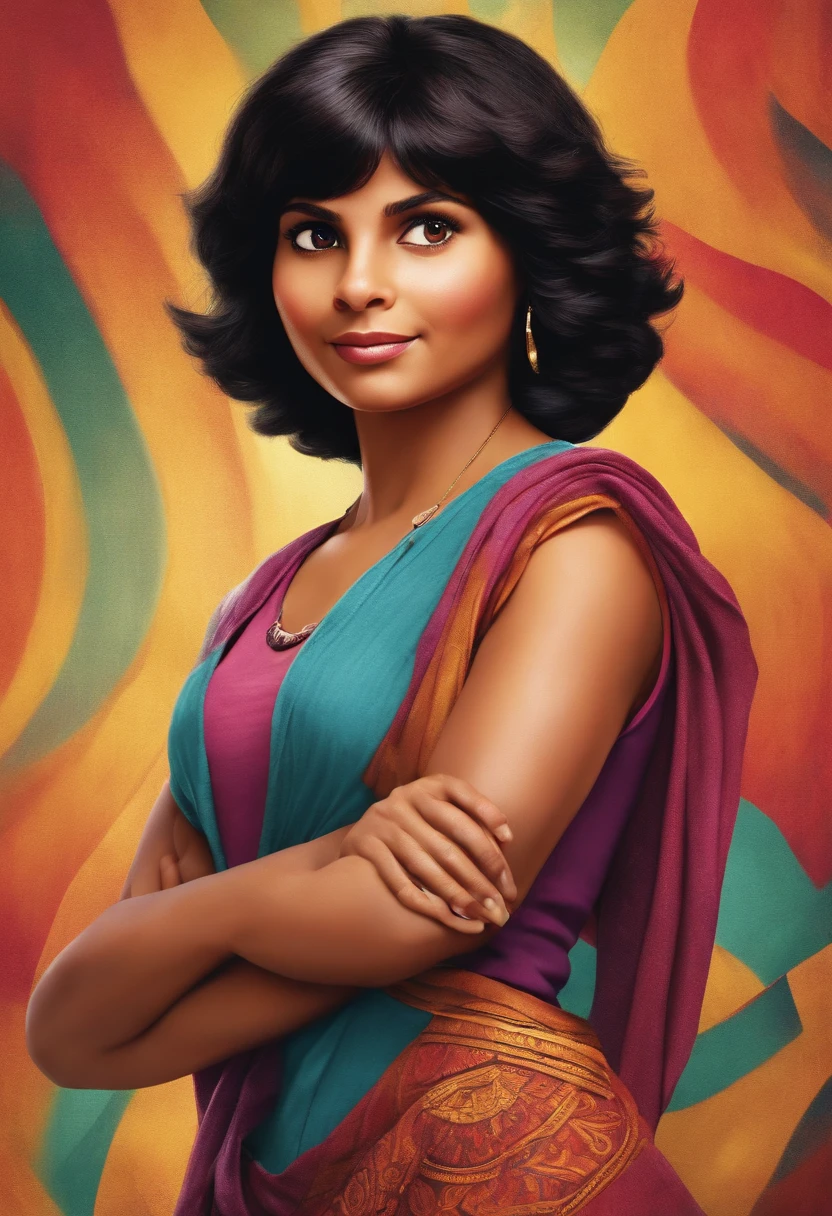 Create an image of the adventurous Dora with her arms crossed