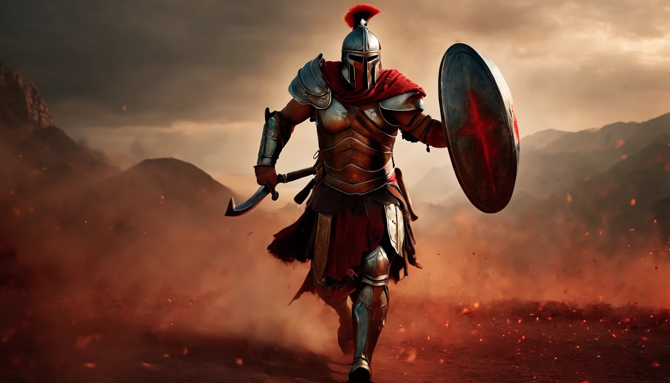 spartan warrior, Die on the battlefield , Bloody armor, Epic, 8K, going to attack with angry