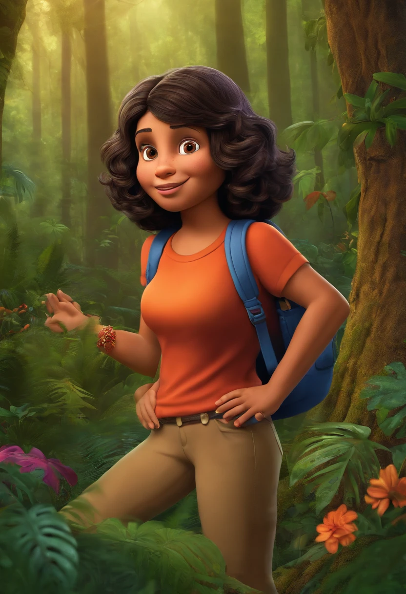 Creates an identical image of the adult adventurous Dora in the forest