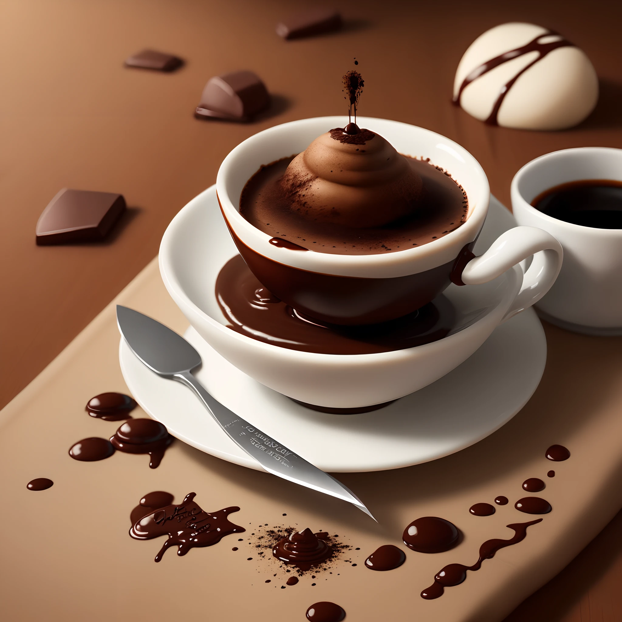 Chocolate coffee with blood and knife
