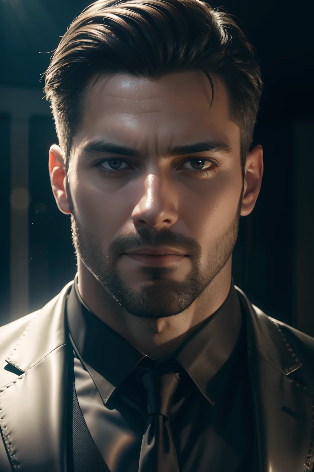 (((photorealistic digital art trending on Artstation 8k HD high definition detailed realistic))),  ( High contrast), Nature photo of a muscular man, Wearing a suit, Lock your eyes on the camera, Symmetrical eyes, Symmetrical face, Photorealistic, Photography, path tracing, Specular lighting, Volumetric face light, Hair traced in the past, Visible shadows, Convoluted, Elaborate