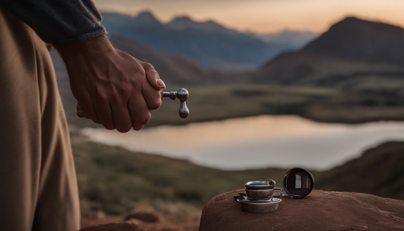 a hand holding an Argentinian mate and in the background an incredible landscape of Peru, tomada con Sony Alpha a9 II y Sony FE 24-70 mm F2,Objetivo 8 GM II, Luz natural, hyperrealism photography, ultra detallada