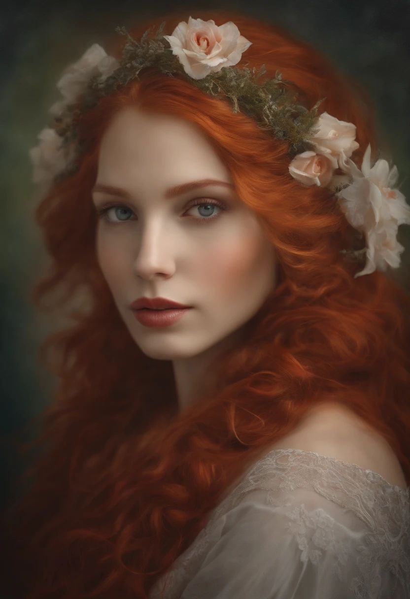 (breastfeeding, gentle, tender, intimate) ethereal woman with (vibrant, fiery, striking) bright red hair, (porcelain, fair, delicate) pale skin, and subtle (intricate, artistic) tattoos, (affectionately, lovingly) sucks the breast of an (angelic, divine) woman with (silvery, platinum) hair. The scene is filled with a sense of (serenity, tranquility), (captivating, otherworldly) their connection. The ethereal woman's eyes are (mesmerizing, enchanting) with a glimmer of (tenderness, love) as she embraces motherhood, while the angelic woman basks in the joy of nurturing. The atmosphere is (enveloped, bathed) in a soft (ethereal, celestial) light, casting a magical aura around them. The art style is (dreamlike, surreal) with (subtle, soft) brushstrokes, creating a sense of (timelessness, transcendence). The colors are (vibrant, vivid), with a focus on shades of (red, silver) that evoke passion and purity. The composition is (balanced, harmonious), framing the tender moment with a sense of (grace, elegance).