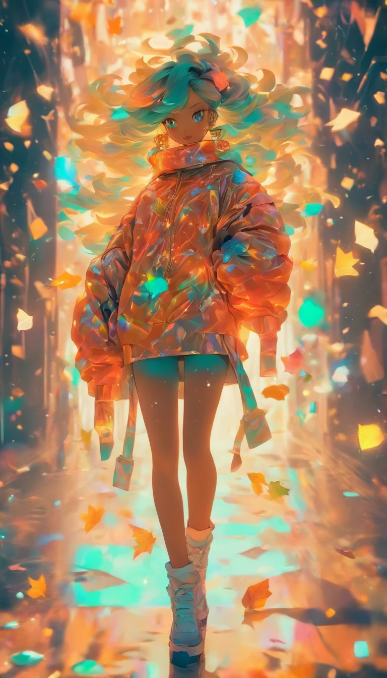 Galaxy astrowave napunk fashion in the style of autumn steampan cretrofuturism, Confetti with soft autumn leaves, Fluctuating ether depth of field, Distorted reality, Unobtrusive haute couture sci-fi activewear, Iridescent pigment powder, Holga medium format camera, Lower body
