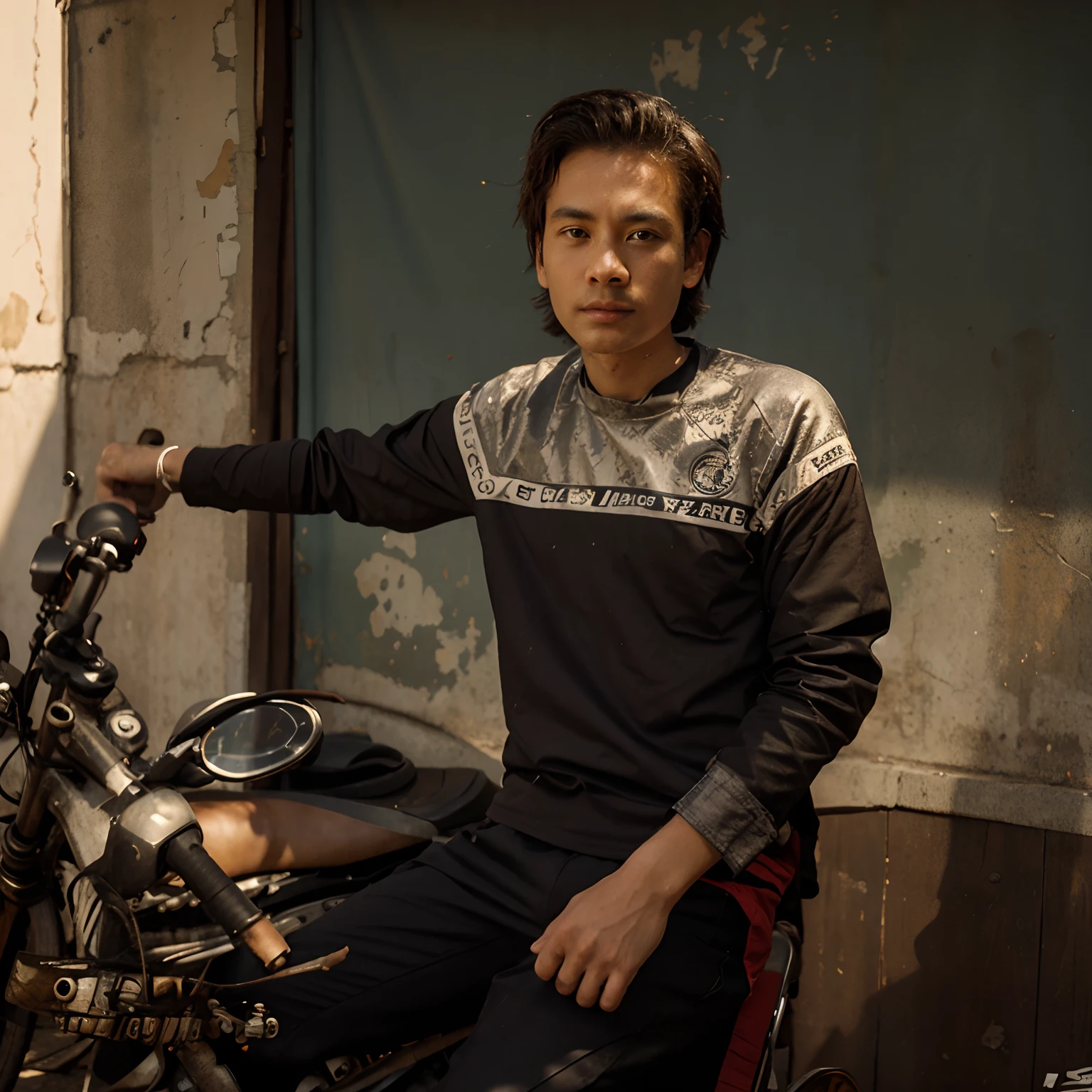 Chang clothes and background or whear goggles and a sitting a bike
