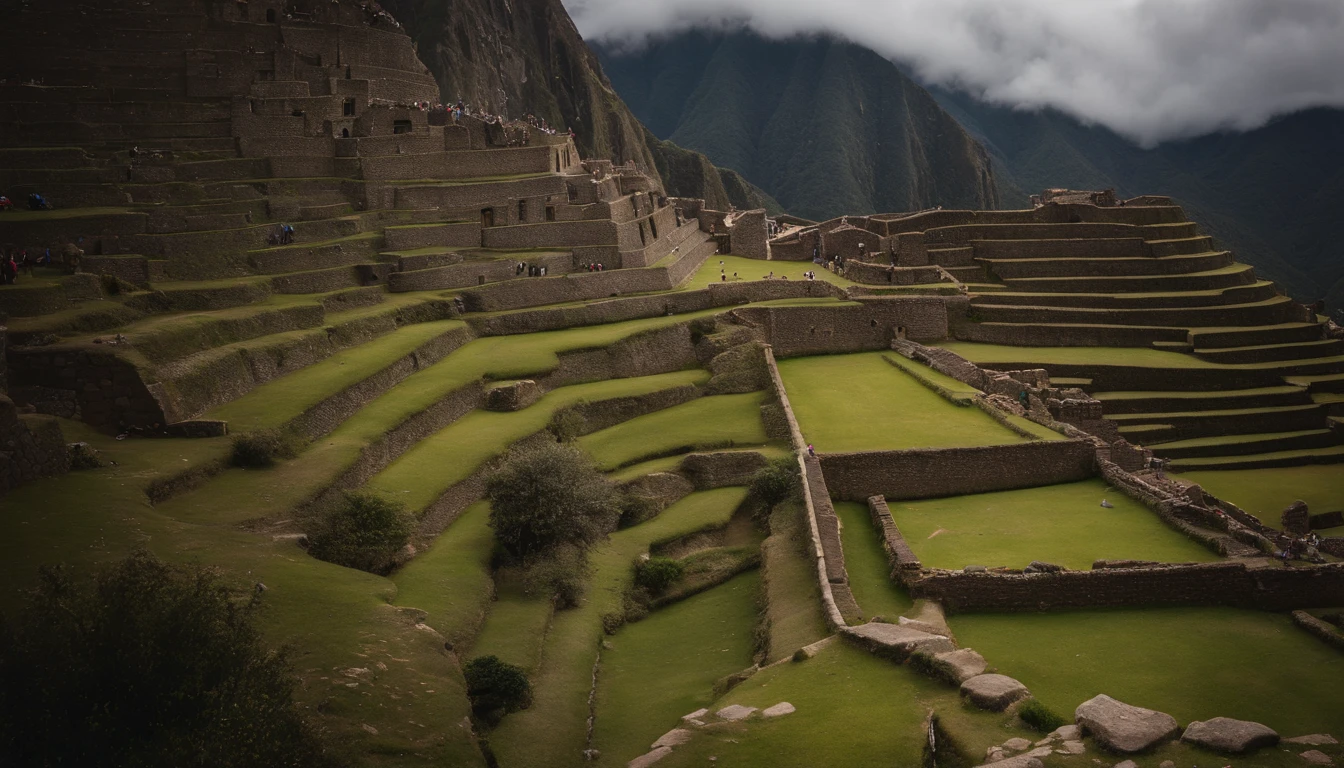 a photo of an incredible landscape of Cusco Machu Pichu, tomada desde el aire con Sony Alpha a9 II y Sony FE 24-70 mm F2,Objetivo 8 GM II, luz natural, hyperrealism photography, ultra detallada