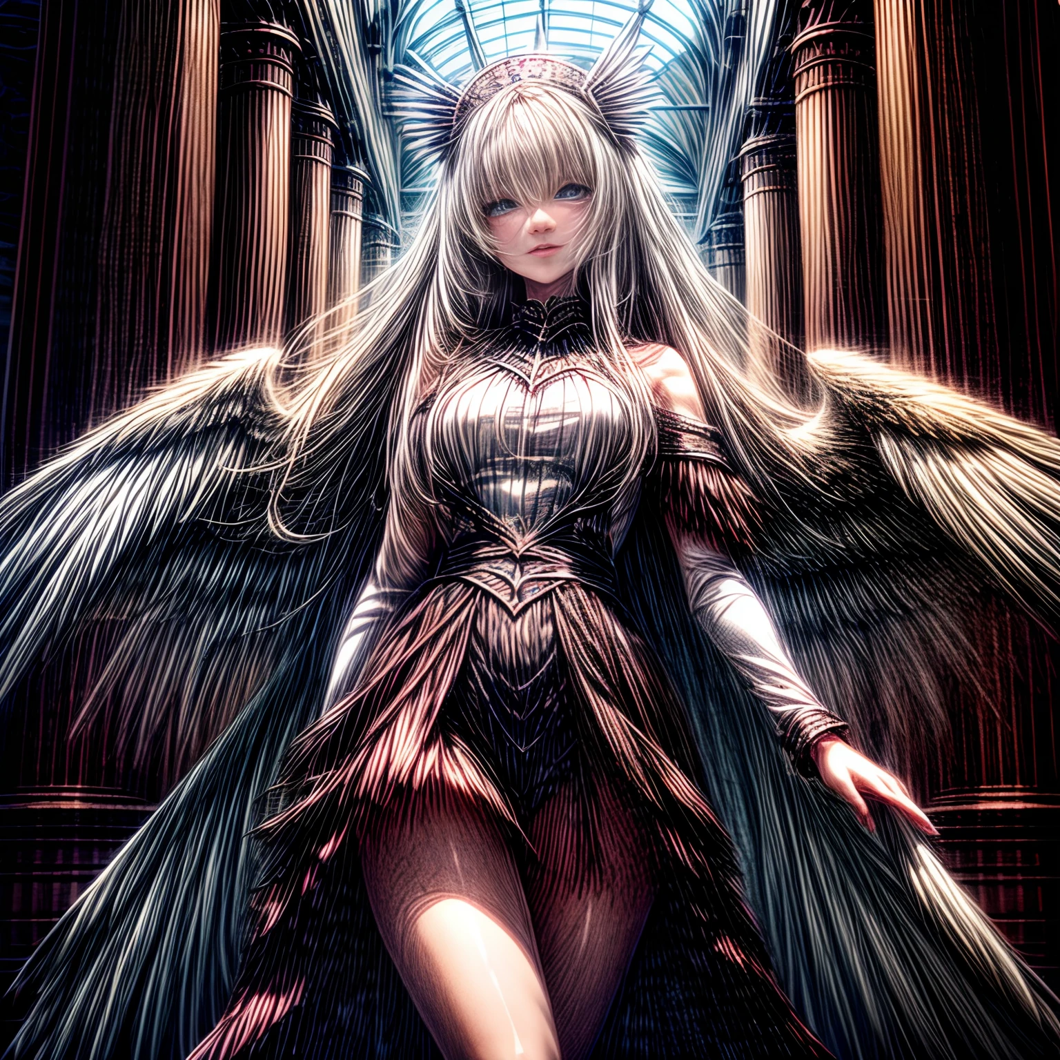 Girl,long hair,white hair,blue eyes,white wings,Valkyrie