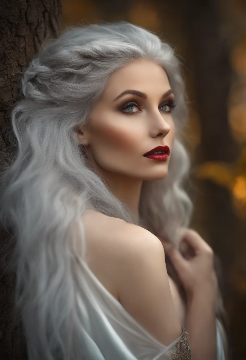 beautiful nude ethereal silver haired female erotic sexual love of a beautiful nude bright red haired elven female