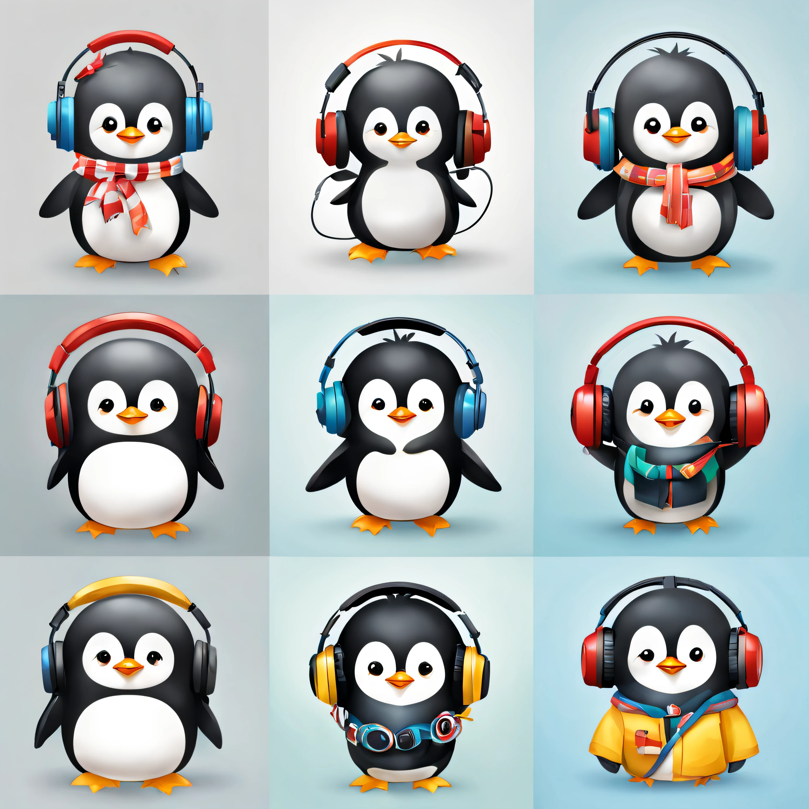 Icon material、Top image quality、Masterpiece、Penguins with headphones、