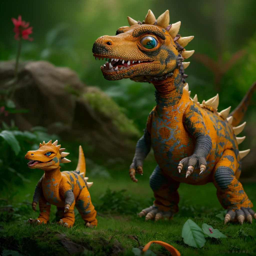 Monitor lizard 32K,Phoenix Immortal Demon Realm, Chance encounter with Liu Hanshu,tmasterpiece, Better quality, Still photography,muppet,There are terriers,Linen coarse rag doll holding puppet triceratops dinosaur,The animal images are super vivid and cute,sprout,intelligent,Crayon texture light doll,200 Creativity,depth of fields,Puppet dinosaurs with orange-red woolly wolves