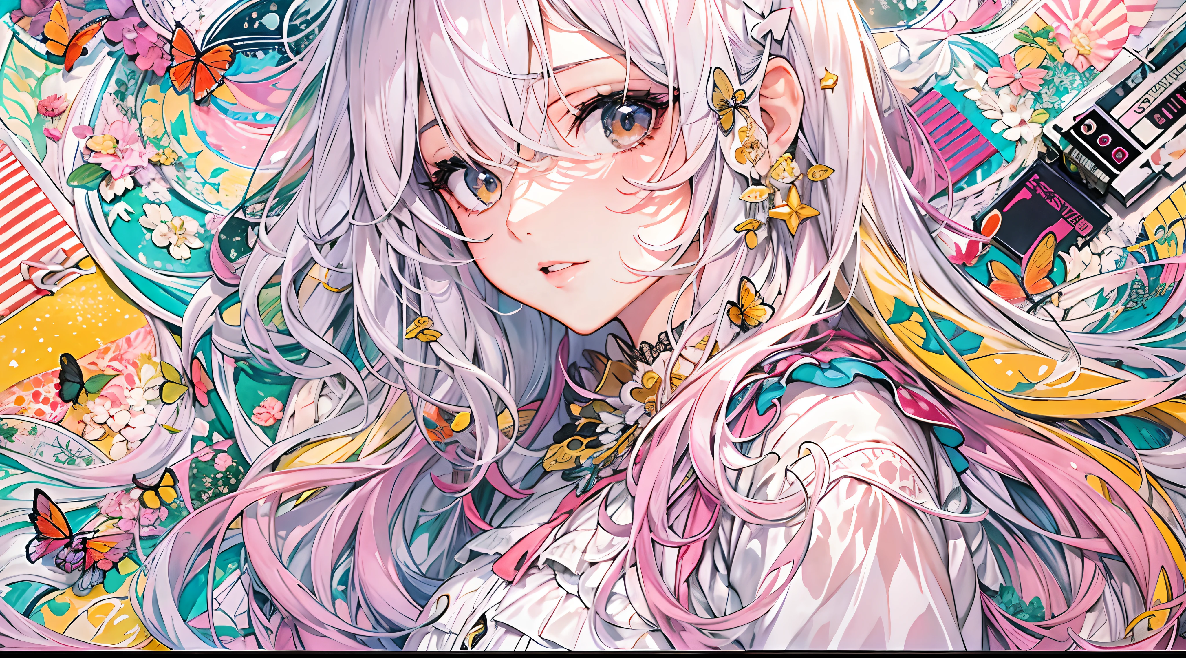 tmasterpiece、top-quality、ultra - detailed、offcial art、aestheticly pleasing、1girl in、Fault art:1.5、extremely colorful:1.5