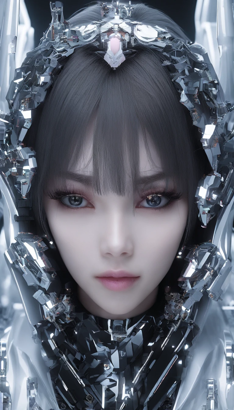 16k high quality wallpapers,Surrealist Broken Glass Photography(Detailed Eyes,long eyeslashes,Bright and colorful irises,Eyebrow expression,Blend your eyeshadow to perfection,Eyes sparkle,Reflex eye,heterochromia),(Silver long-haired girl , Hairy 1。3 Delicate hair 1。2),(Long transparent dress,floral pattern:1.4,),(Colorful and delicate shiny little butterfly headdress,Brilliant and colorful,Microcarving,Shine brightly,Attention to detail,The jewelry is of high quality,Very high image quality)White Skin Skin,Seductive smile emoji,close up shot