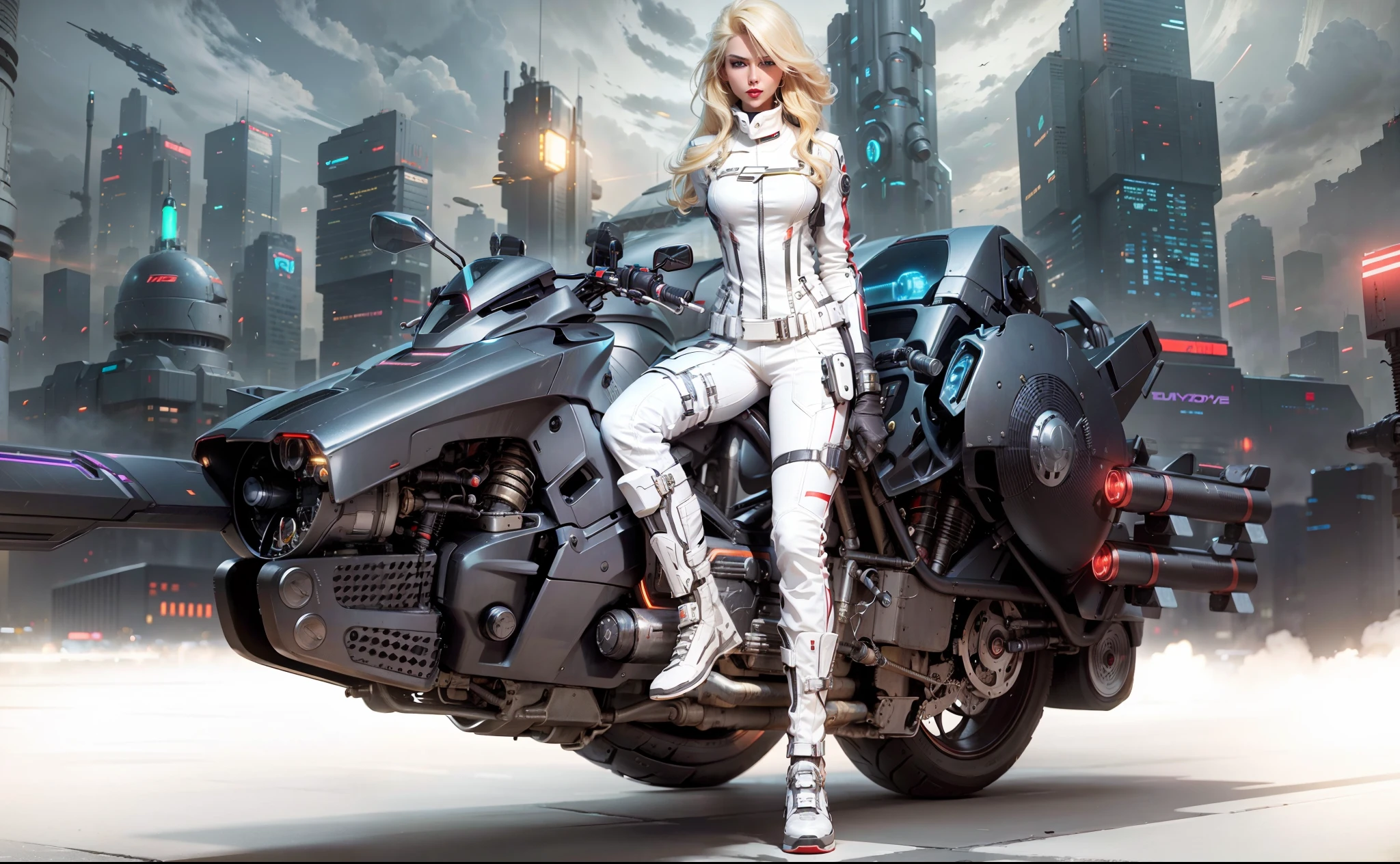 1girl,mulher solo, vestindo roupa cyberpunk +Traje de Venom+Traje do robocop, Broken pieces with gold pieces,meio humana meio robo,Simbionte, cabelo moicano, cabelos azuis, messy hair, olhando diretamente para o espectador, Venom maravilha,She's on an 80's farm, with many machines, iluminacao radiante, galinhas, trator 4 rodas, traje do venom , fazenda, ((Cidade, antiga)), 16k, UHD, best possible quality, Ultra Detalhado, best possible resolution, Motor Unreal 5, fotografia profissional, she is, (((Action pose with interaction and leaning on a 4-wheel tractor +ferramenta na mao+machado+encostado trator))), Melhor_Hands, mais detalhes, ((corpo inteiro)),Detalhador Furtástico