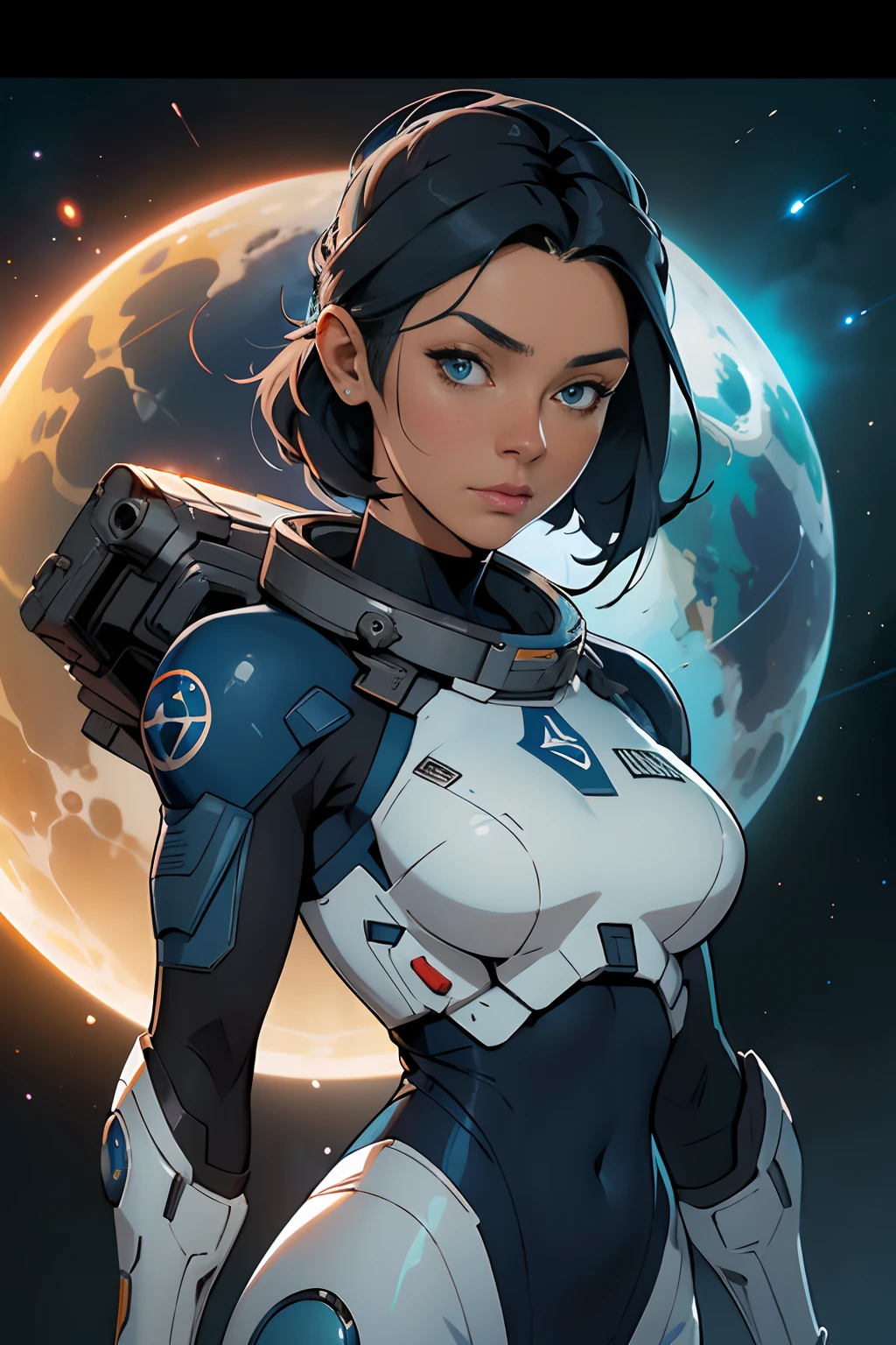 ((uma mulher com cabelos ruivos, pele azul natural)), vestindo um terno futurista, corpo inteiro, Traje Blindado Astronauta , Anime Space Cadet Girl, Wojtek FUS, Epic science fiction character art, Epic Sci-Fi Character Art, arte conceitual digital detalhada, Artstation Trend, Trend at Artstation headquarters, Sci - science fiction character
