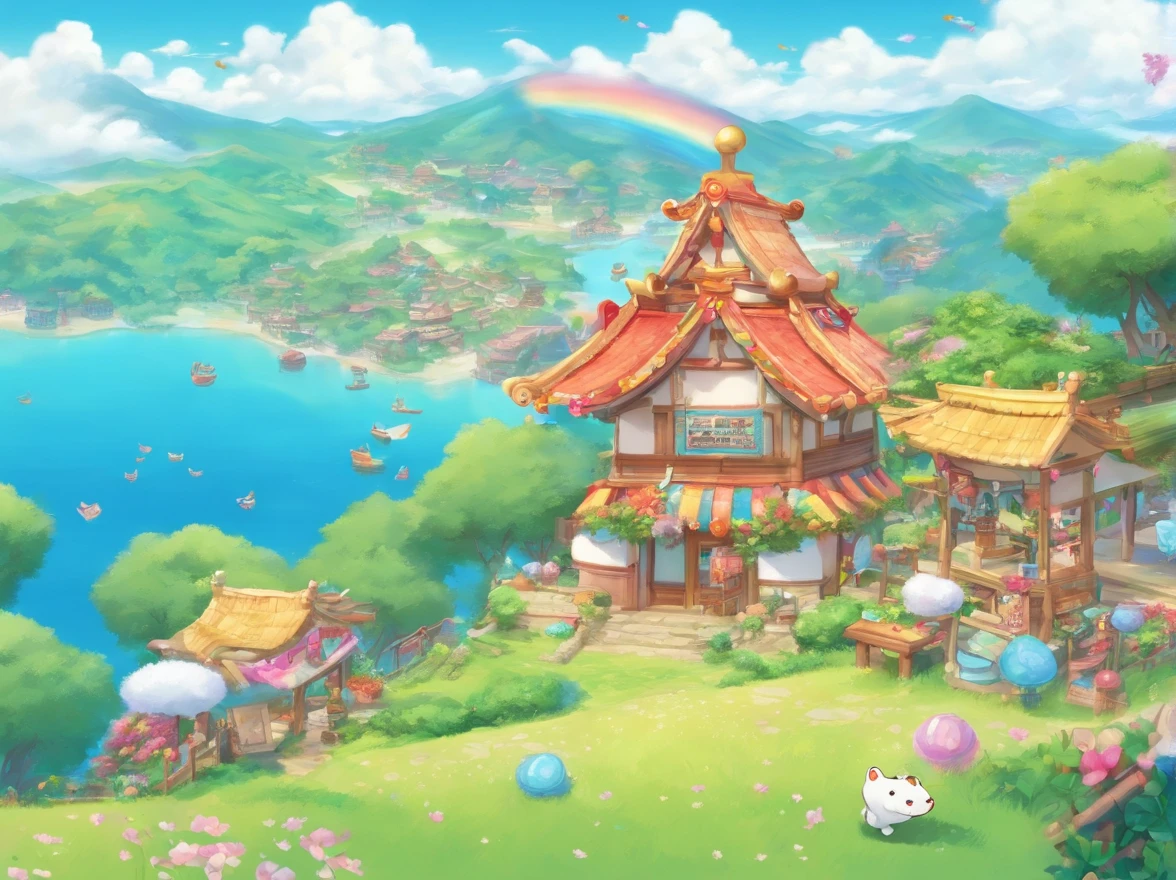 Xiaolong stood on the hill, and in the distance, he could see a village covered in windward tents. There are several white clouds floating in the sky above.