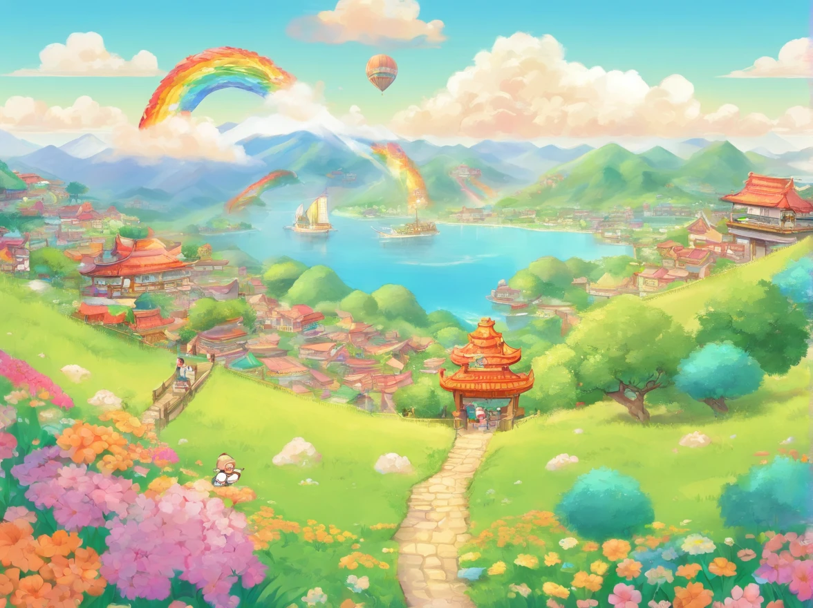Xiaolong stood on the hill, and in the distance, he could see a village covered in windward tents. There are several white clouds floating in the sky above.