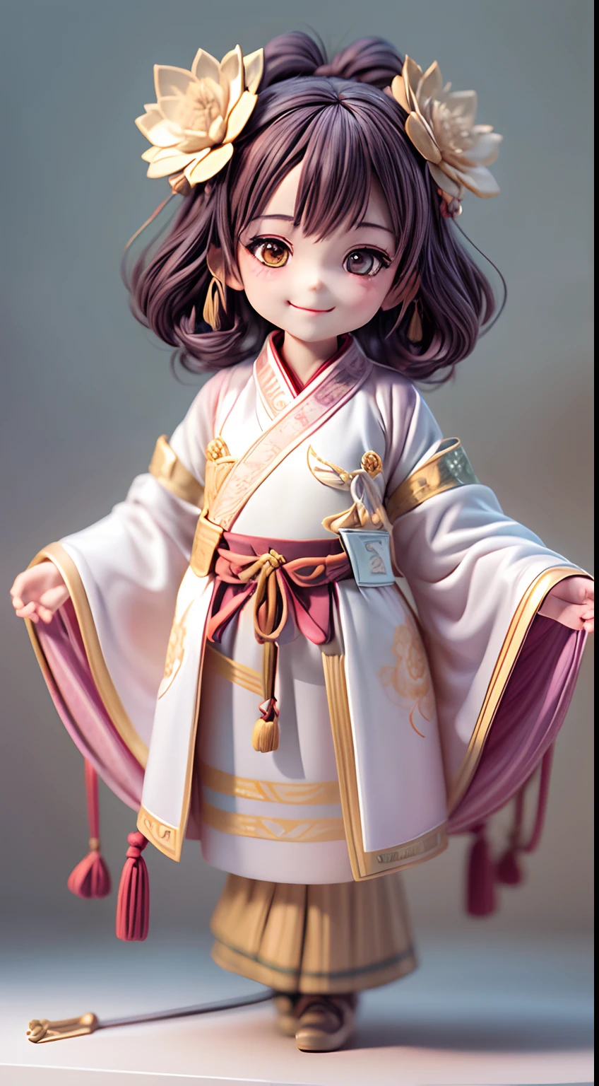 Movie character cute girl，anatomy correct，full bodyesbian，tmasterpiece，camelliamix，Masterpiece Hanfu，Smile illustration，paper art，The 3D rendering is rich in color，Best quality，high detal，tmasterpiece，Cinematic lighting effect 4K chiaroscuro