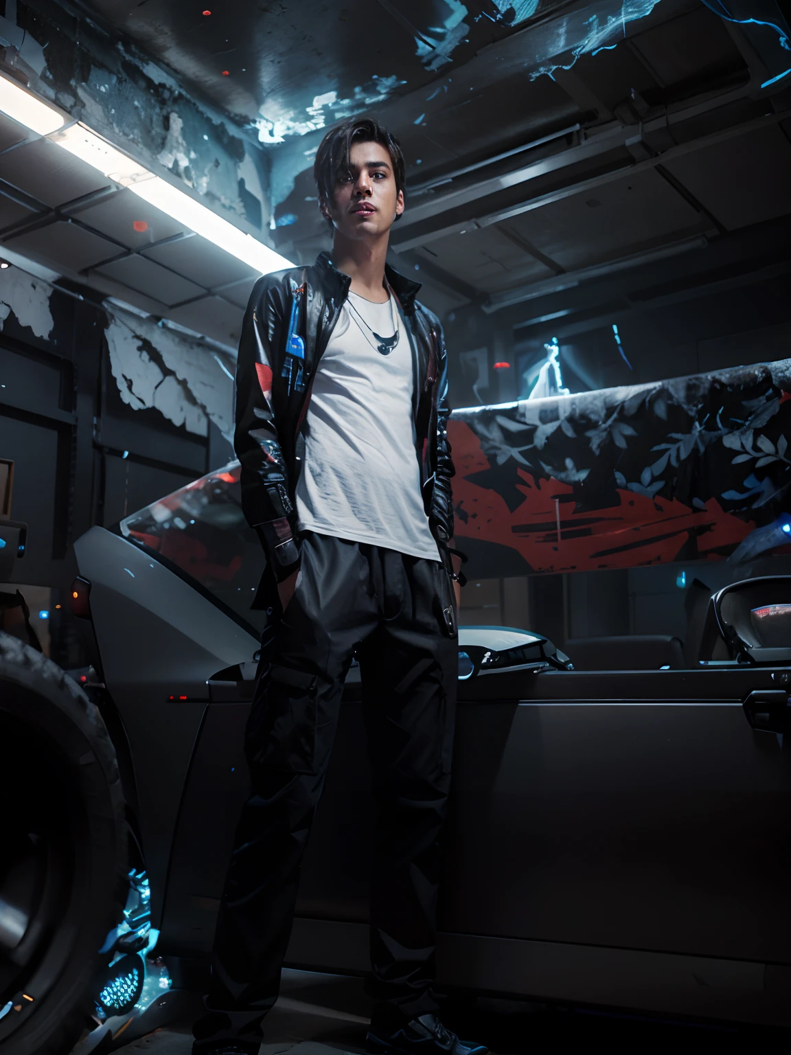Change background cyberpunk handsome boy, realistic face, 8k, ultra realistic,
