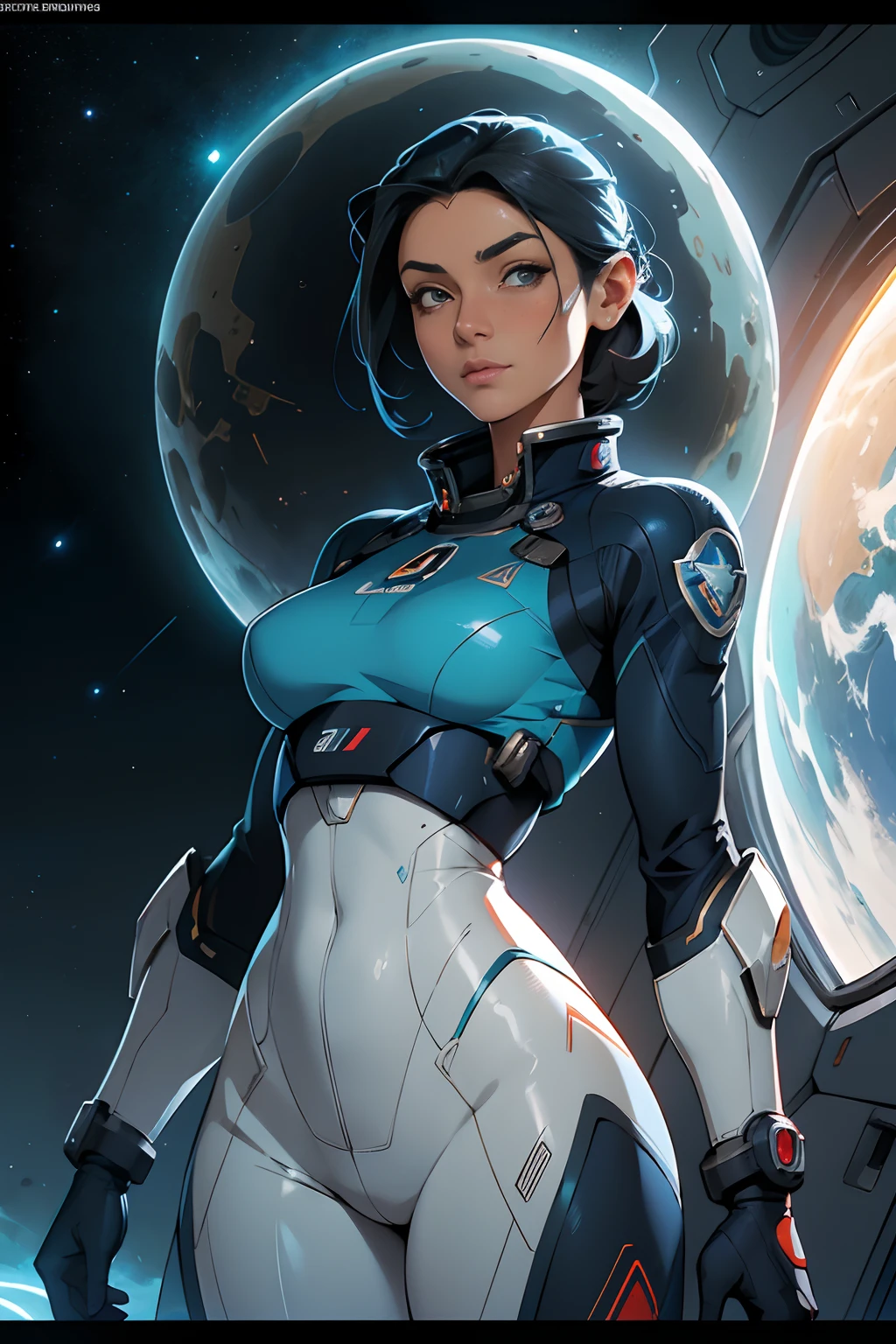 ((uma mulher com cabelos ruivos, pele azul natural)), vestindo um terno futurista, corpo inteiro, Traje Blindado Astronauta Menina, Anime Space Cadet Girl, Wojtek FUS, Epic science fiction character art, Epic Sci-Fi Character Art, arte conceitual digital detalhada, Artstation Trend, Trend at Artstation headquarters, Sci - science fiction character