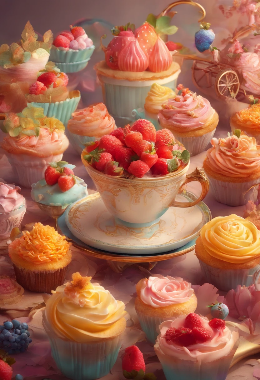 projected inset, rococo style, UHD, masterpiece, ccurate, super detail, high details, award winning, high quality, 8k
(Close up of chocolate in teacup and whipped cream cupcakes),(morango,fresh flowers,butterflys)(Perfect integration:1.37),Surrealist stunning food illustration, wonderful compositions, culinary art photography, Amazing food photography, 3 d illutration, baking artwork, cinema 4 d art, author:Marie Bashkirtsev, made with photoshop, 3D collage, 3 d epic illustrations, beeple. hyper photorealism