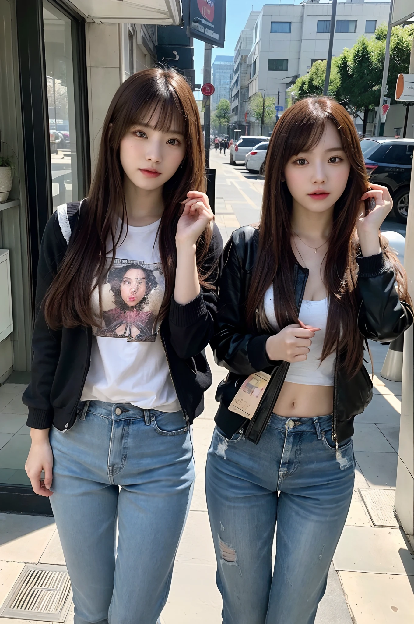 Ray tracing,RAW photogr,All faces and pictures must be different,((Close-up portrait of two young people_Women)),(Masterpiece, Best quality), (photograph realistic), (intricately details, Detailed face), hdr,