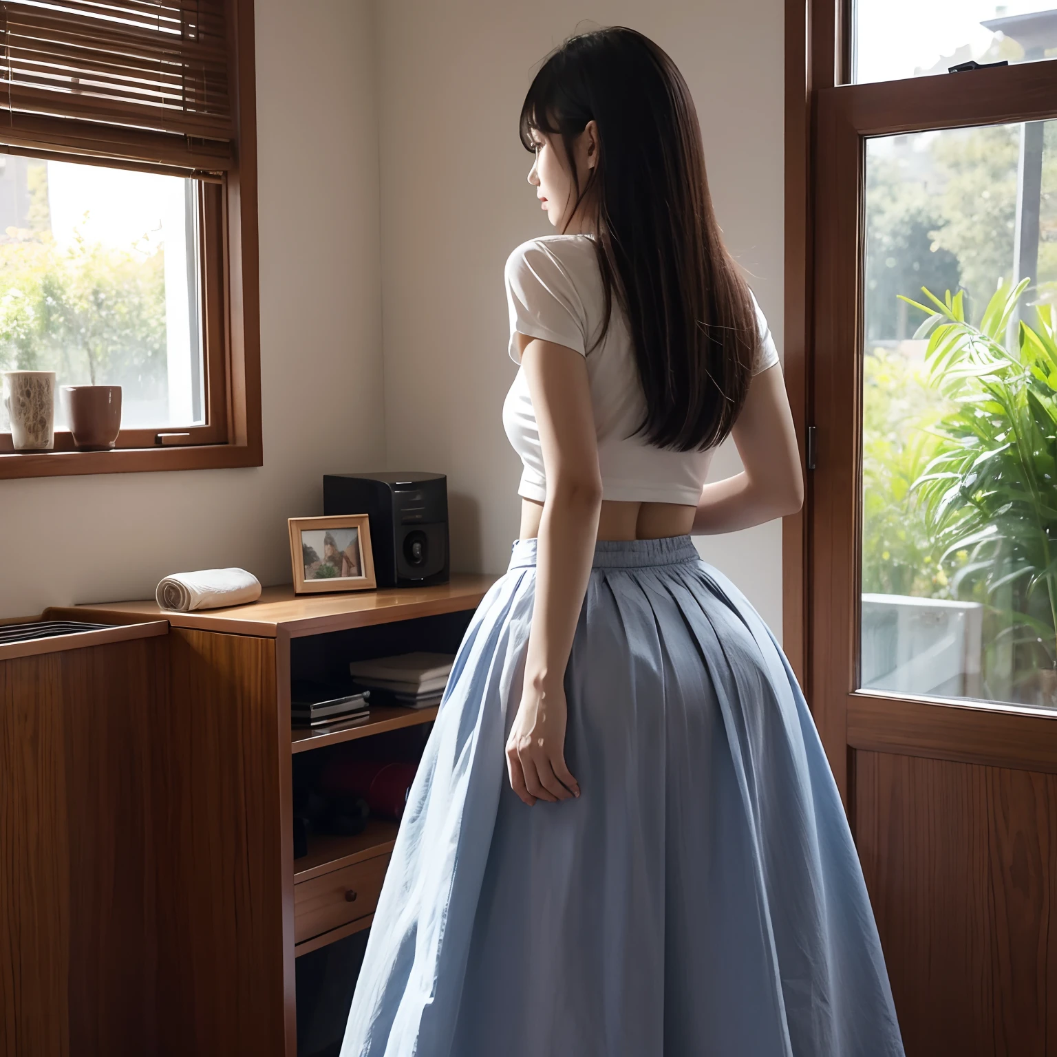 Watching from behind。Skirt that wraps hips