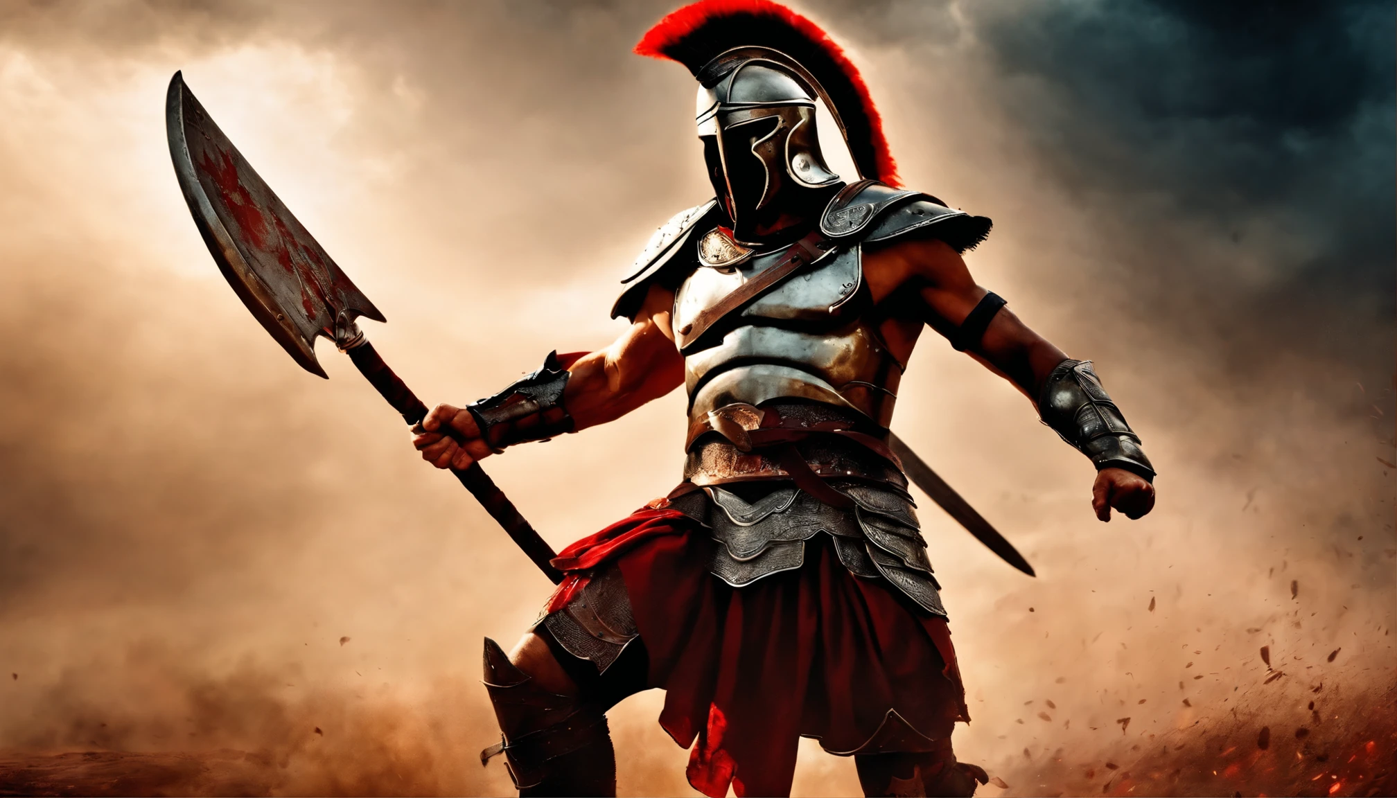 spartan warrior, Die on the battlefield , Bloody armor, Epic, 8K, going to attack with angry