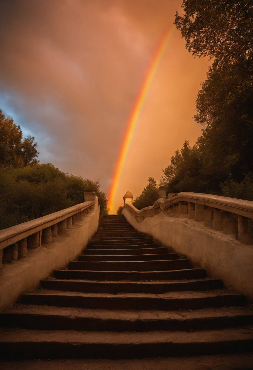 Close-up of the stairs leading to the rainbow sky, stairway to heaven, A very colorful heaven, stairs from hell to heaven, Leading to the Sky, Rainbow clouds, Colors of Heaven, Rainbow Trail, Colorful sky, Rainbow clouds, Heaven!!!!!!!!, rainbow, Rainbow colors, Psychedelic sky, In beautiful colors, Irridescent color, colorful dream, colorful skies