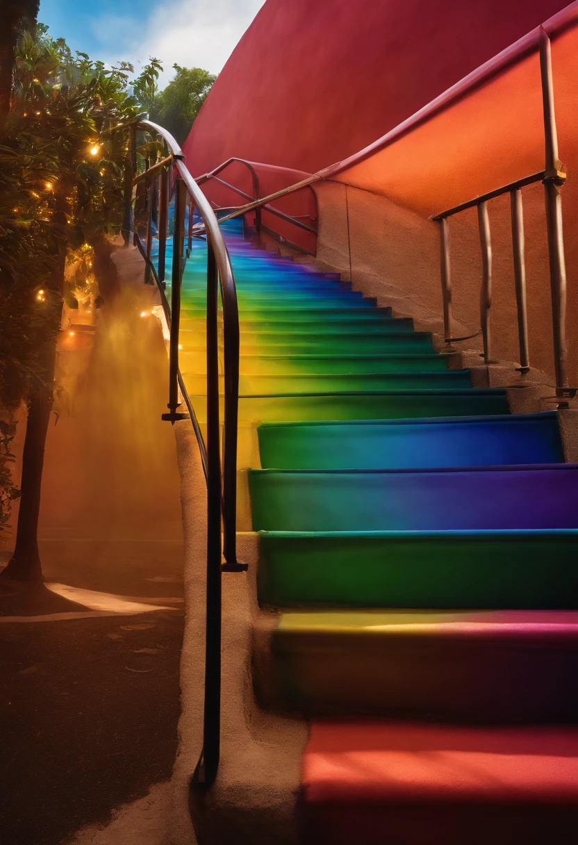 Close-up of the stairs leading to the rainbow sky, stairway to heaven, A very colorful heaven, stairs from hell to heaven, Leading to the Sky, Rainbow clouds, Colors of Heaven, Rainbow Trail, Colorful sky, Rainbow clouds, Heaven!!!!!!!!, rainbow, Rainbow colors, Psychedelic sky, In beautiful colors, Irridescent color, colorful dream, colorful skies