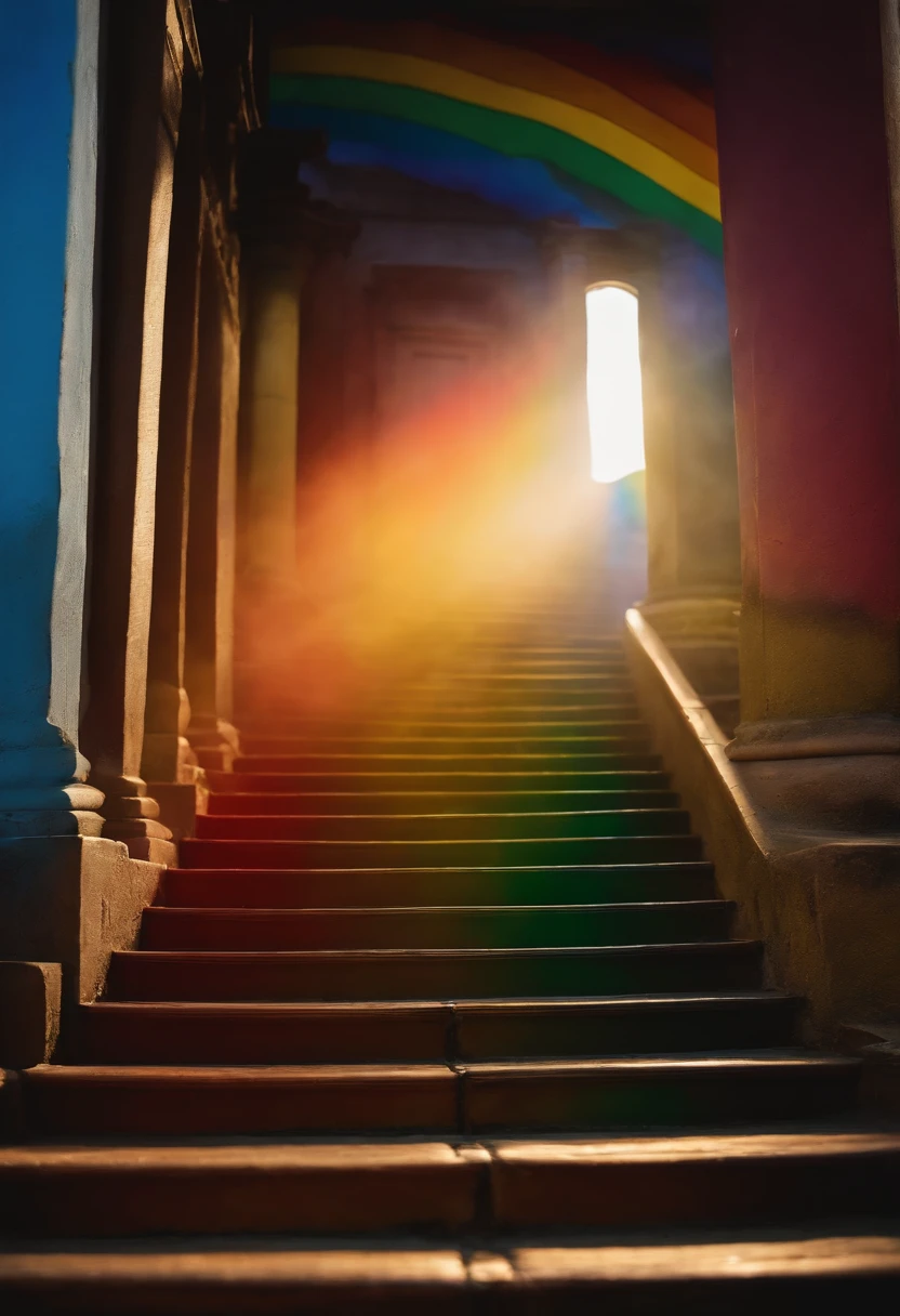 Close-up of the stairs leading to the rainbow sky, stairway to heaven, A very colorful heaven, stairs from hell to heaven, Leading to the Sky, Rainbow clouds, Colors of Heaven, Rainbow Trail, Colorful sky, Rainbow clouds, Heaven!!!!!!!!, rainbow, Rainbow colors, Psychedelic sky, In beautiful colors, Irridescent color, colorful dream, colorful skies