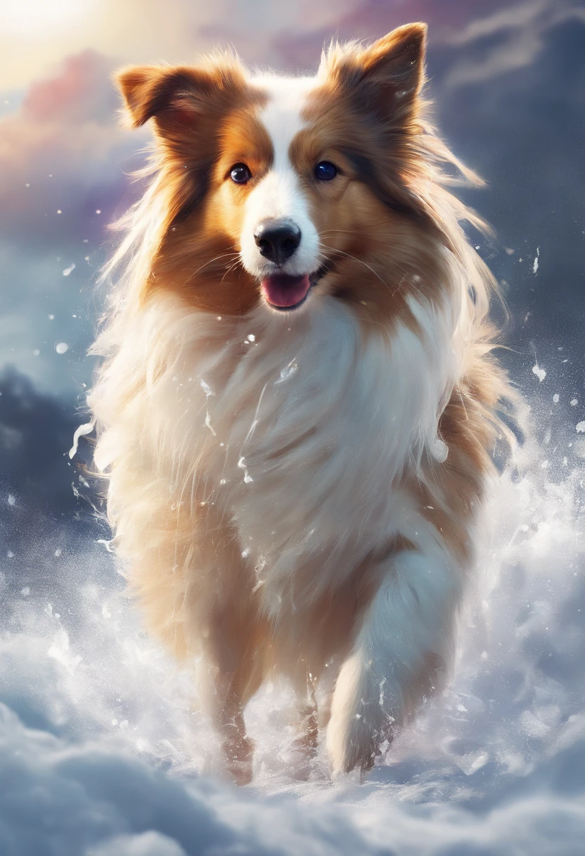 Splash art, a Shetland sheepdog, ((white background)), piercing eyes, epic Instagram, artstation, splash style of colorful paint, contour, hyperdetailed intricately detailed , unreal engine, fantastical, intricate detail, splash screen, complementary colors, fantasy concept art, 8k resolution, deviantart masterpiece, oil painting, heavy strokes, paint dripping, splash arts