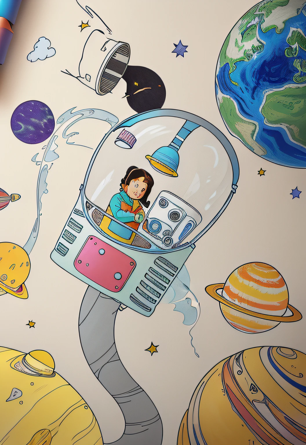 Color the work，The futuristic world in outer space