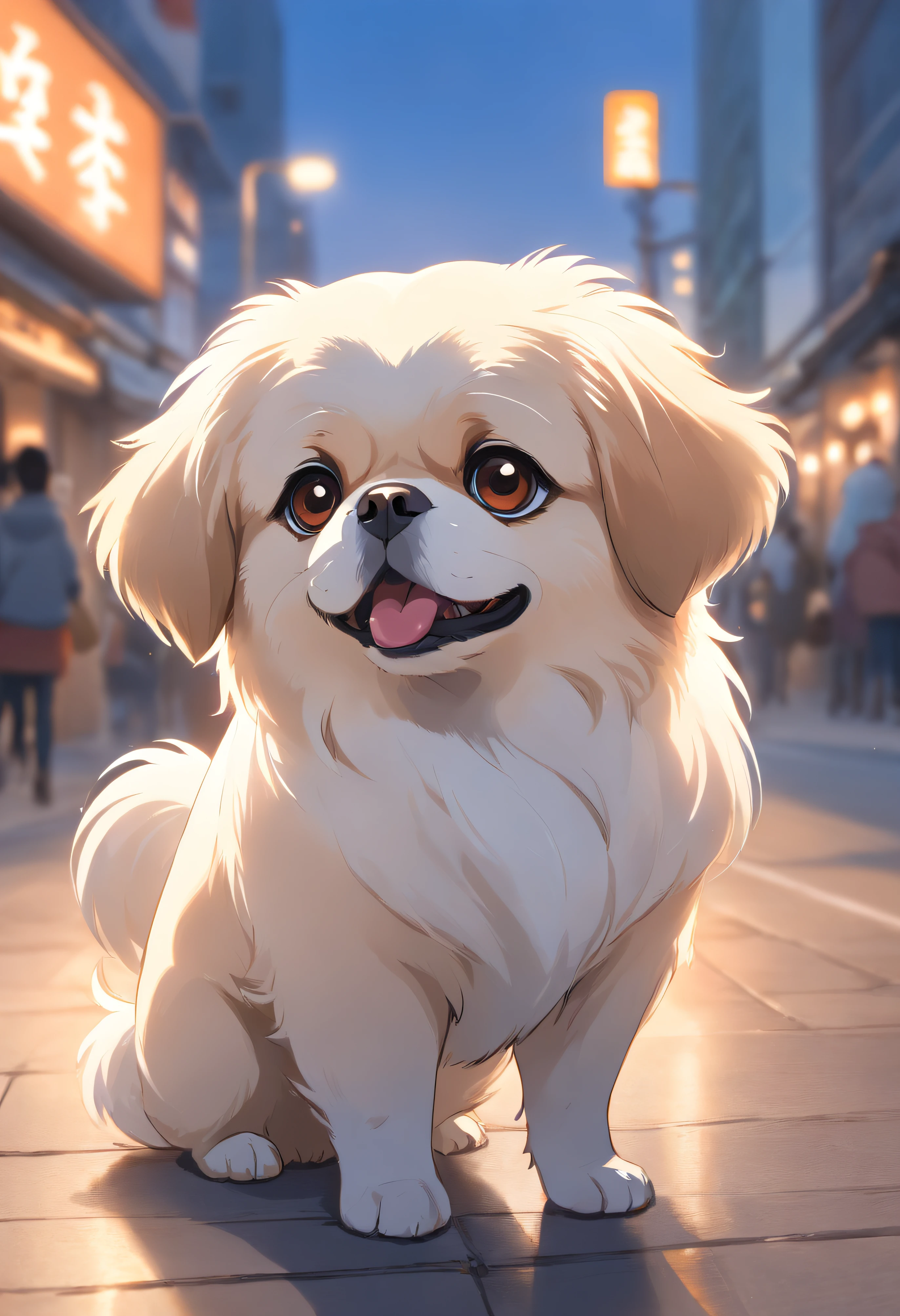 "Create a chic ultra-high-definition image of a white Pekingese, Classic Dog Pose. Use of advanced macro photography techniques、Highlights the intricate details of the dog's coat, Standing ears, And expressive eyes and tongue are partially out. Place the camera at the dog's eye level, Creates an intimate connection between the viewer and the dog's subject. Implement a wide aperture for a shallow depth of field, Gently makes the dog stand out clearly against a blurred background. Improve lighting、Emphasizes the texture and contours of the dog's body, Use of Software, Remove coarse shadows、, cosy atmosphere. Catch a dog in a relaxed position, But balanced, Show flexibility and elegance. Try to capture the moment with natural movement, Stretching, Grooming, etc., To convey a sense of authenticity. Implement post-processing techniques to improve image clarity, Contrasty, and color balance, Protect all aspects, From the dog's intricate patterns to its intense gaze, Rendered in stunning detail. Finally, Conveys the gentle beauty and innate elegance of the white Pekingese, Capture fleeting moments celebrating the unique essence of a dog's curiosity and balance."