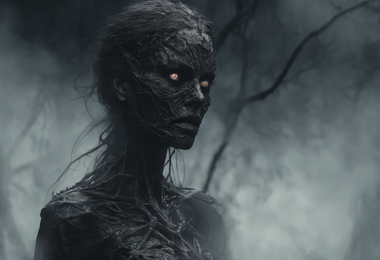 make a 4K woman animation character 30 years old with mysterious background vibes