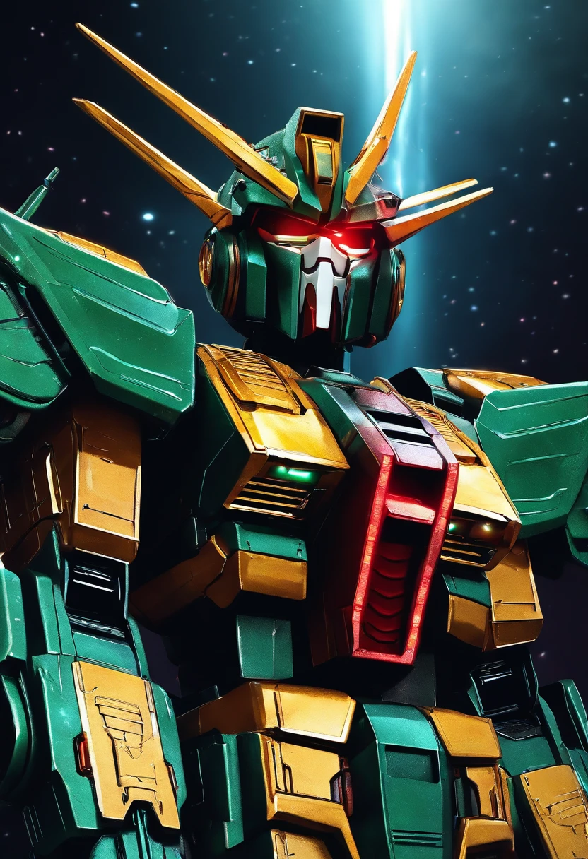 gundam,Creepy, nightmarish, Very bright colors, Light particles, with light glowing, Mshiff, wallpaper art, UHD wallpaper