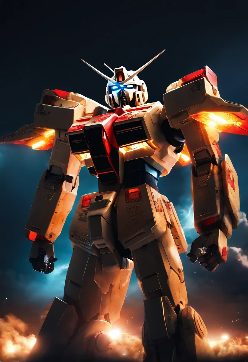 gundam,Creepy, nightmarish, Very bright colors, Light particles, with light glowing, Mshiff, wallpaper art, UHD wallpaper