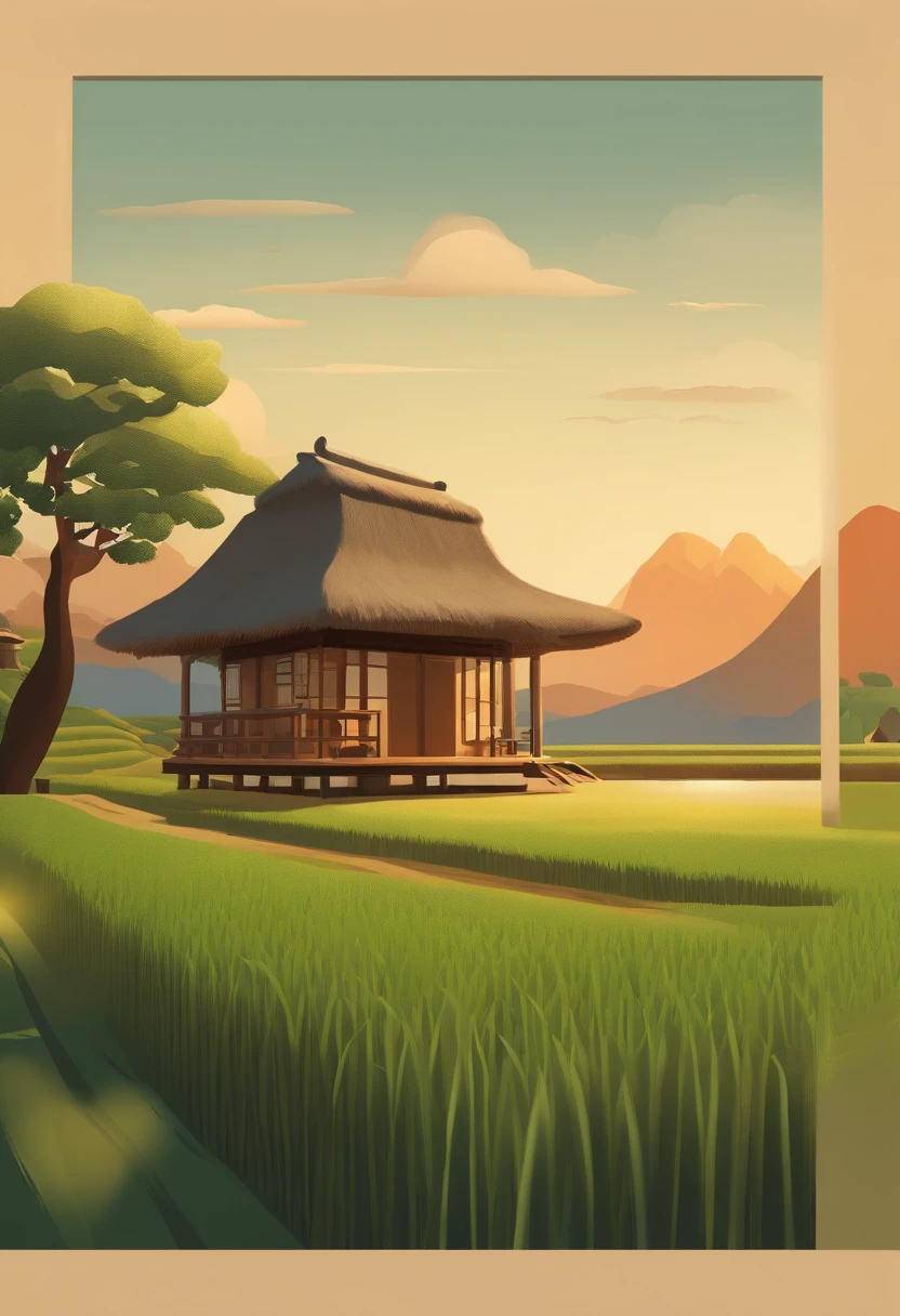 Create an oil painting that captures the serene beauty of a provincial life at sunrise. In the background, paint a range of majestic mountains bathed in the gentle hues of the early morning light. Above the mountains, depict a soft, pastel-colored sky as the sun rises.
In the foreground, place a picturesque kubo house, traditional to rural areas, surrounded by lush vegetation and gardens. Show the kubo in warm, earthy tones, with intricate details highlighting its thatched roof and bamboo walls.
To the side of the kubo, paint a scene of farmers in the fields, knee-deep in water, meticulously planting rice in neat rows. Their clothing should reflect the simplicity of rural life, and the fields should be teeming with vibrant, green rice shoots.
In the sky above, capture the grace of birds in flight, their wings spread wide as they soar over the fields and the kubo. These birds should symbolize the connection between nature and the local community, their presence suggesting a harmonious coexistence.
Overall, aim to create a tranquil, timeless representation of a provincial life, celebrating the beauty and serenity of the countryside, where nature and humanity are intricately interwoven
