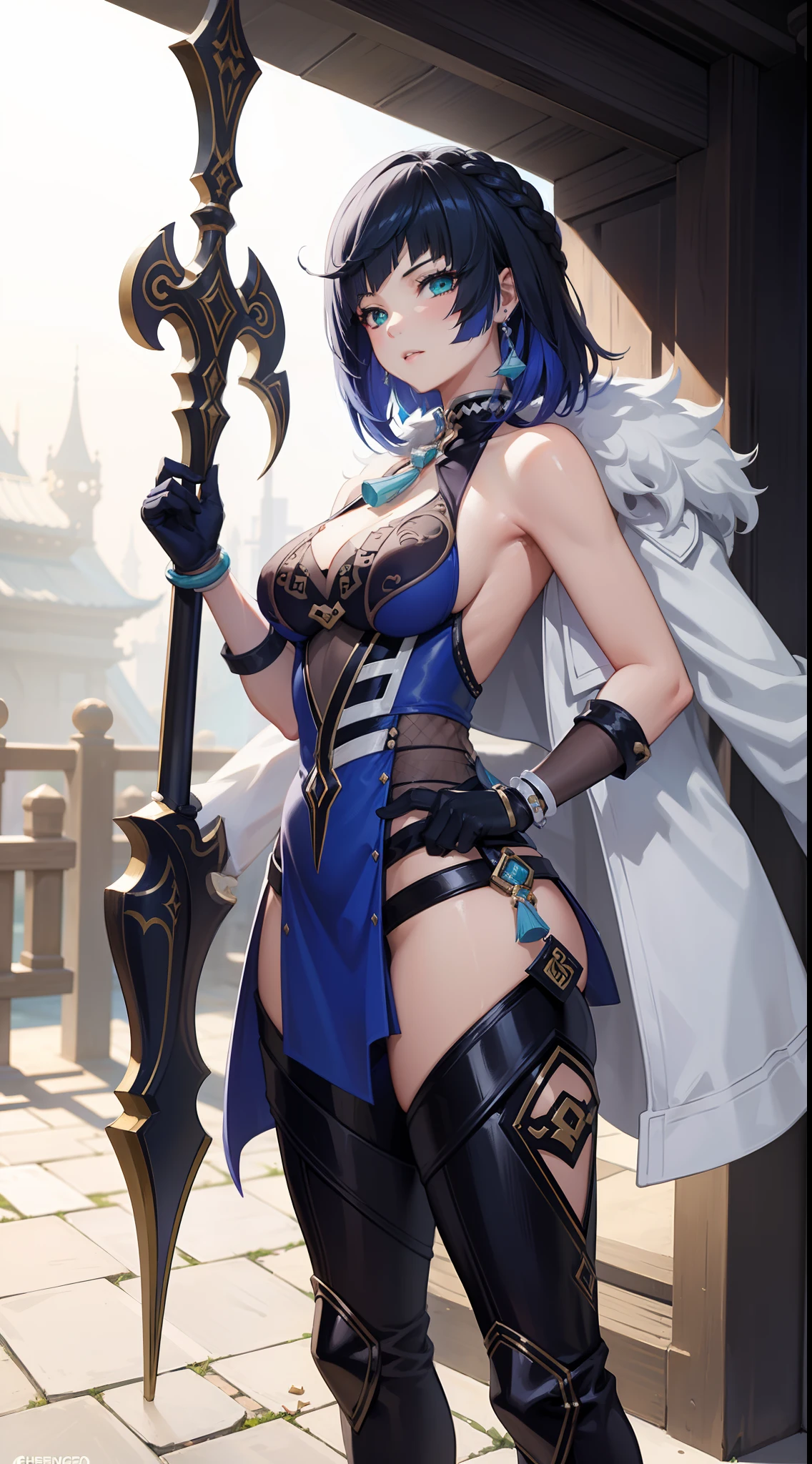 Una mujer sexy con una falda de armadura de encaje de loto blanco y rosa, Chengwei Pan en ArtStation, por Yang J, Detailed fantasy art, Impresionante arte de personajes, Fanart Mejor ArtStation, epic exquisite character art, hermosa armadura, Artgerm extremadamente detallado, Arte detallado del anime digital, Artgerm en ArtStation Pixiv, Chica armadura, escote pechos grandes:1.2, (minifalda:1,5)